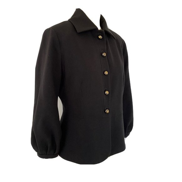 CAbi Abbott Jacket Blazer #3027 Puff Statement Sleeve Button Front Black Sz 4 - Picture 5 of 13
